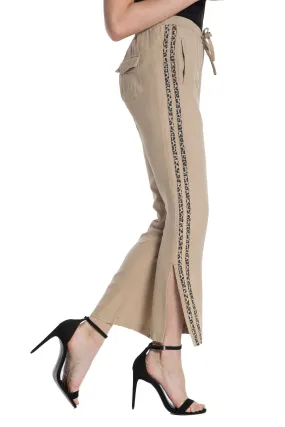 100% Silk pants with side tape in Oxford Tan