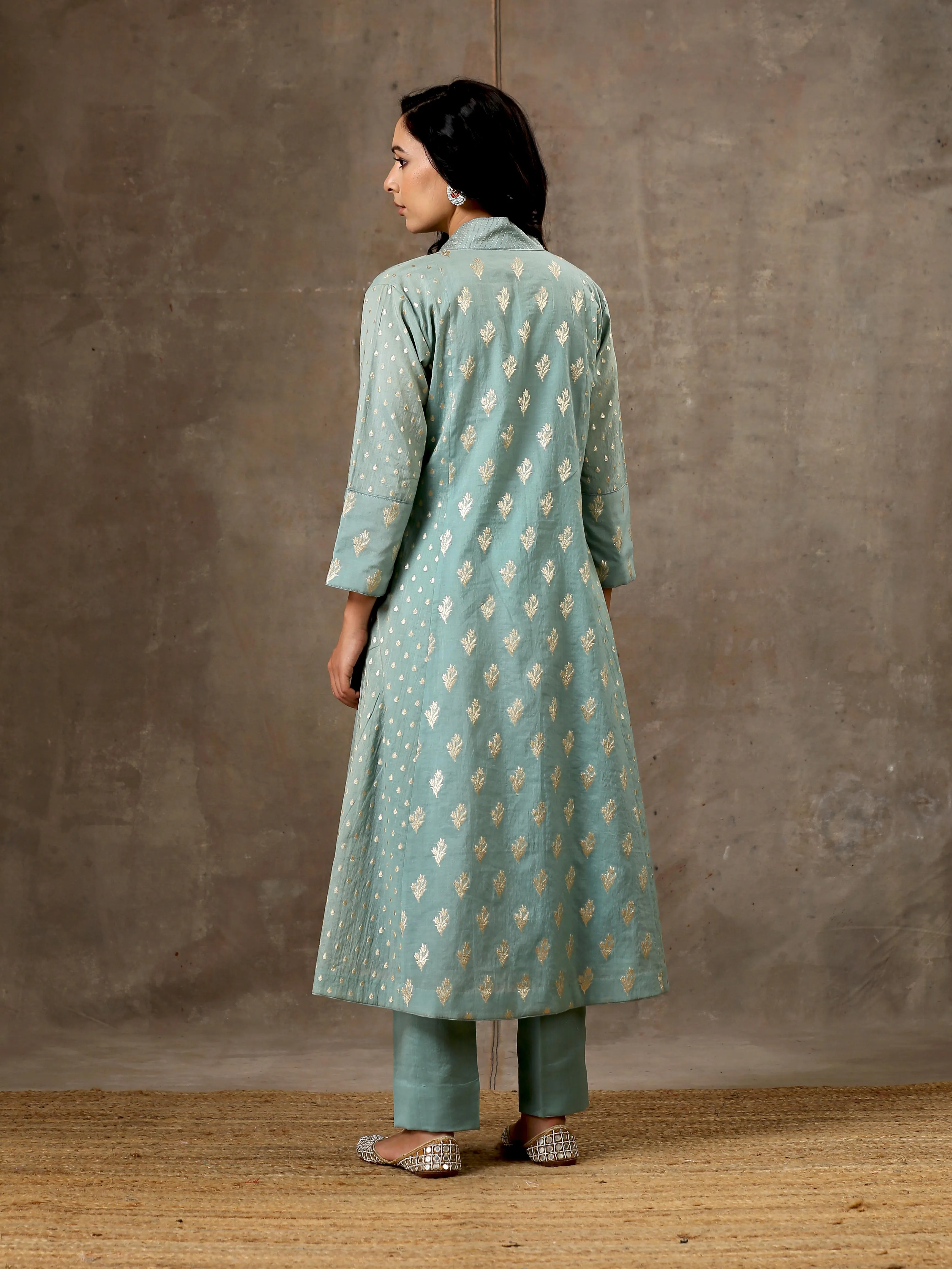 5 Kali Silk Chanderi Kurta Set in Aqua Blue