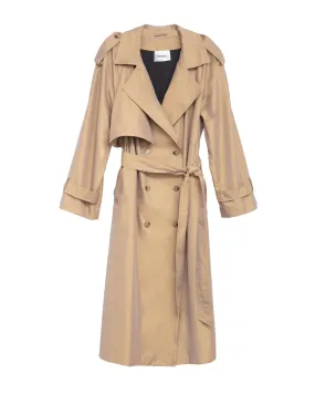 90's Classic Taffeta Trench Coat | Light Khaki Taffeta