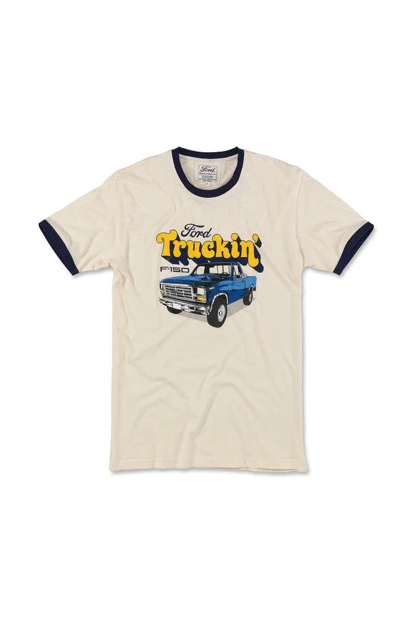 American Needle Brass Tacks Ringer Ford Trucks Tee in Cream Navy