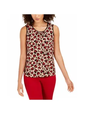 ANNE KLEIN Womens Animal Print Sleeveless V Neck Tank Top