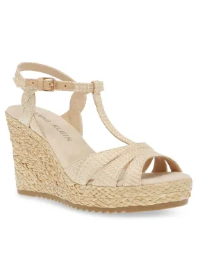 ANNE KLEIN Womens Beige 1" Platform Padded Ankle Strap T-Strap Waves Open Toe Wedge Buckle Espadrille Shoes M