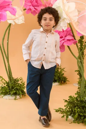 Arcadia Drift- Pin Tucked Cotton Satin Shirt For Boys