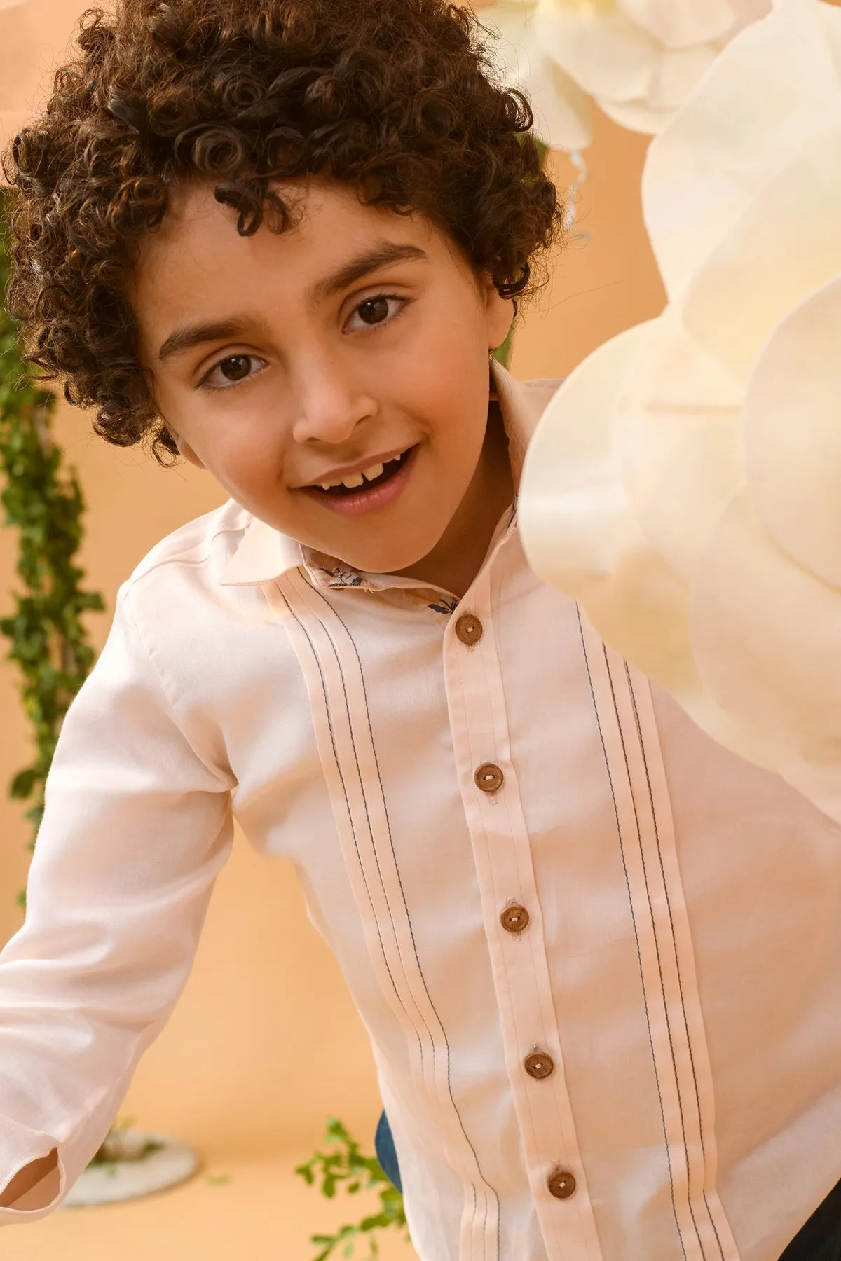 Arcadia Drift- Pin Tucked Cotton Satin Shirt For Boys