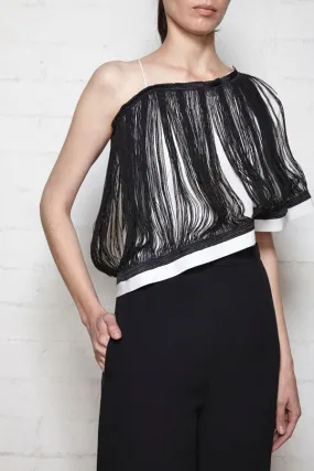 Black and White Silk Fringe Top