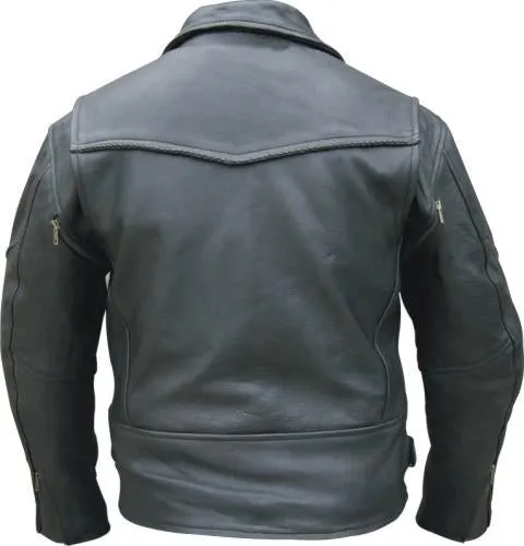 Black Buffalo Leather Vented Motorcycle Jacket Zip Out Liner