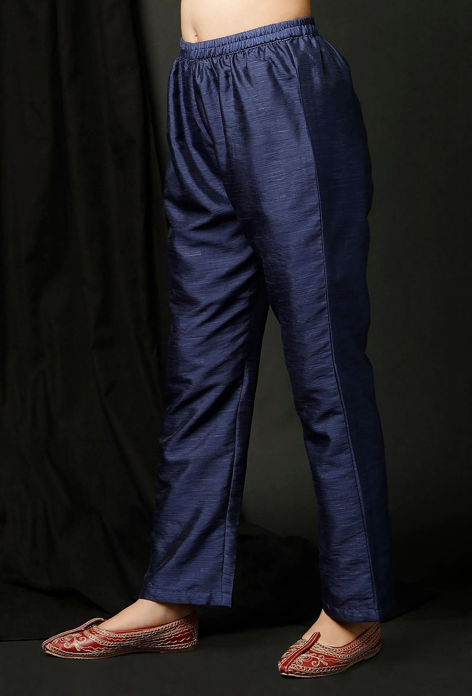 Blue Raw Silk Pants