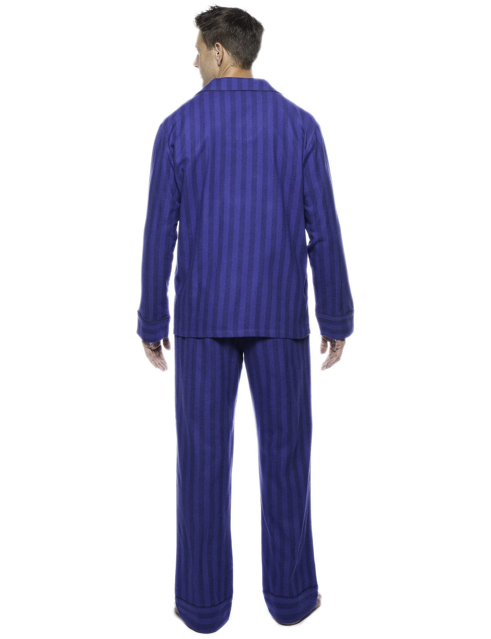 Box Packaged Men's Premium 100% Cotton Flannel Pajama Sleepwear Set - Stripes Tonal Blue