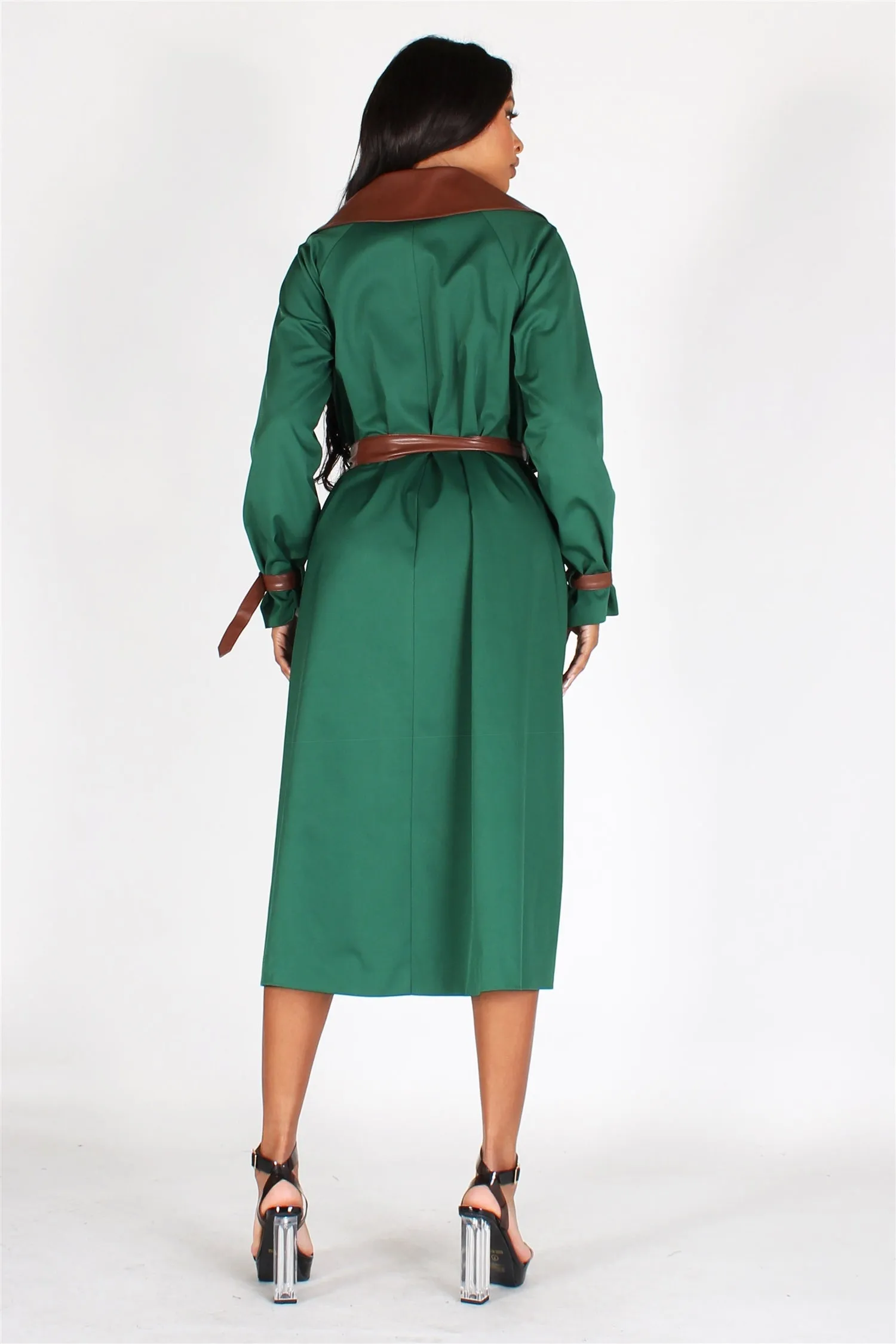 Callimoda EI1961 Two-tone Faux Leather Trench Coat