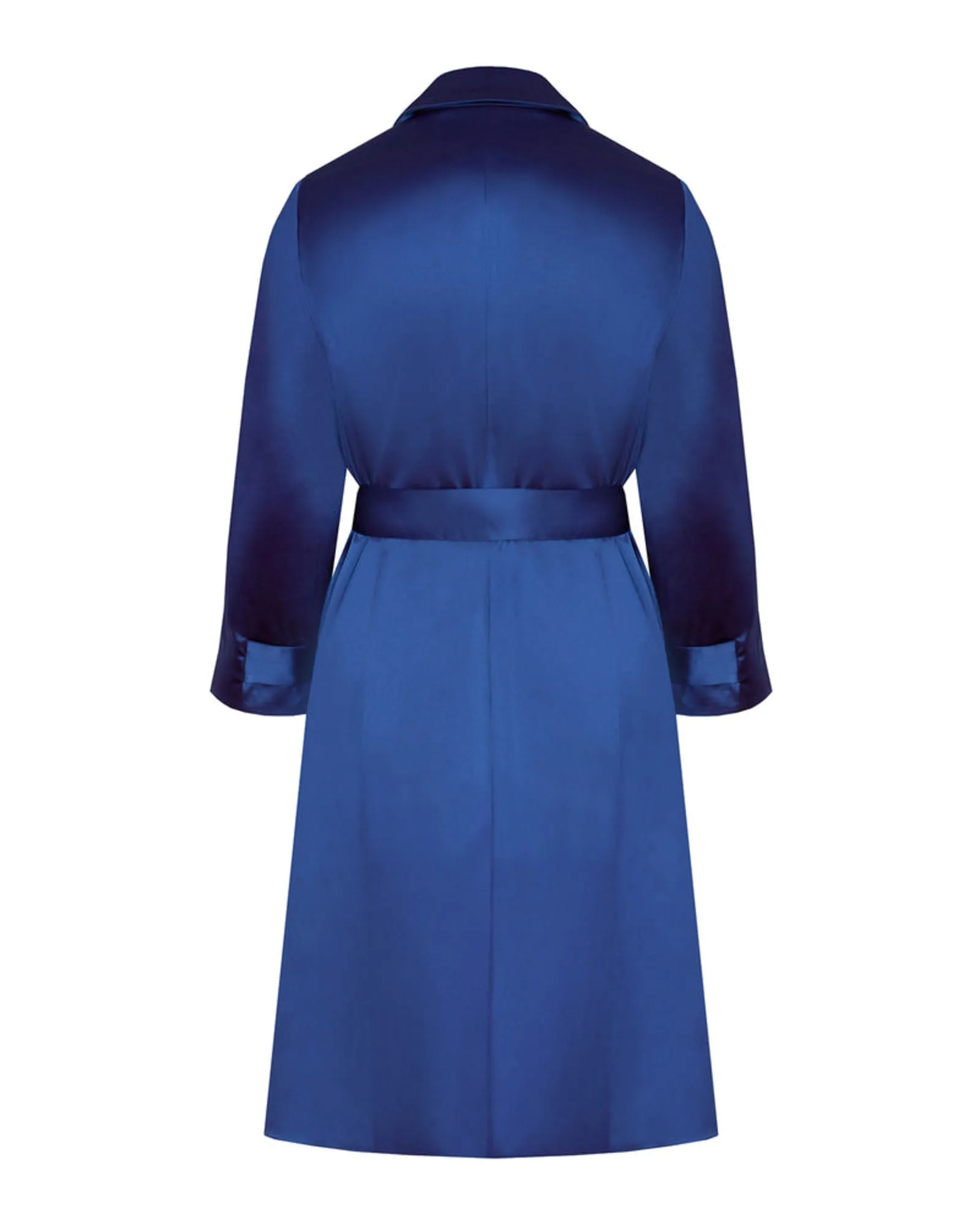 Caterina Stretch Satin Coat | Navy Blue - Blue print lining