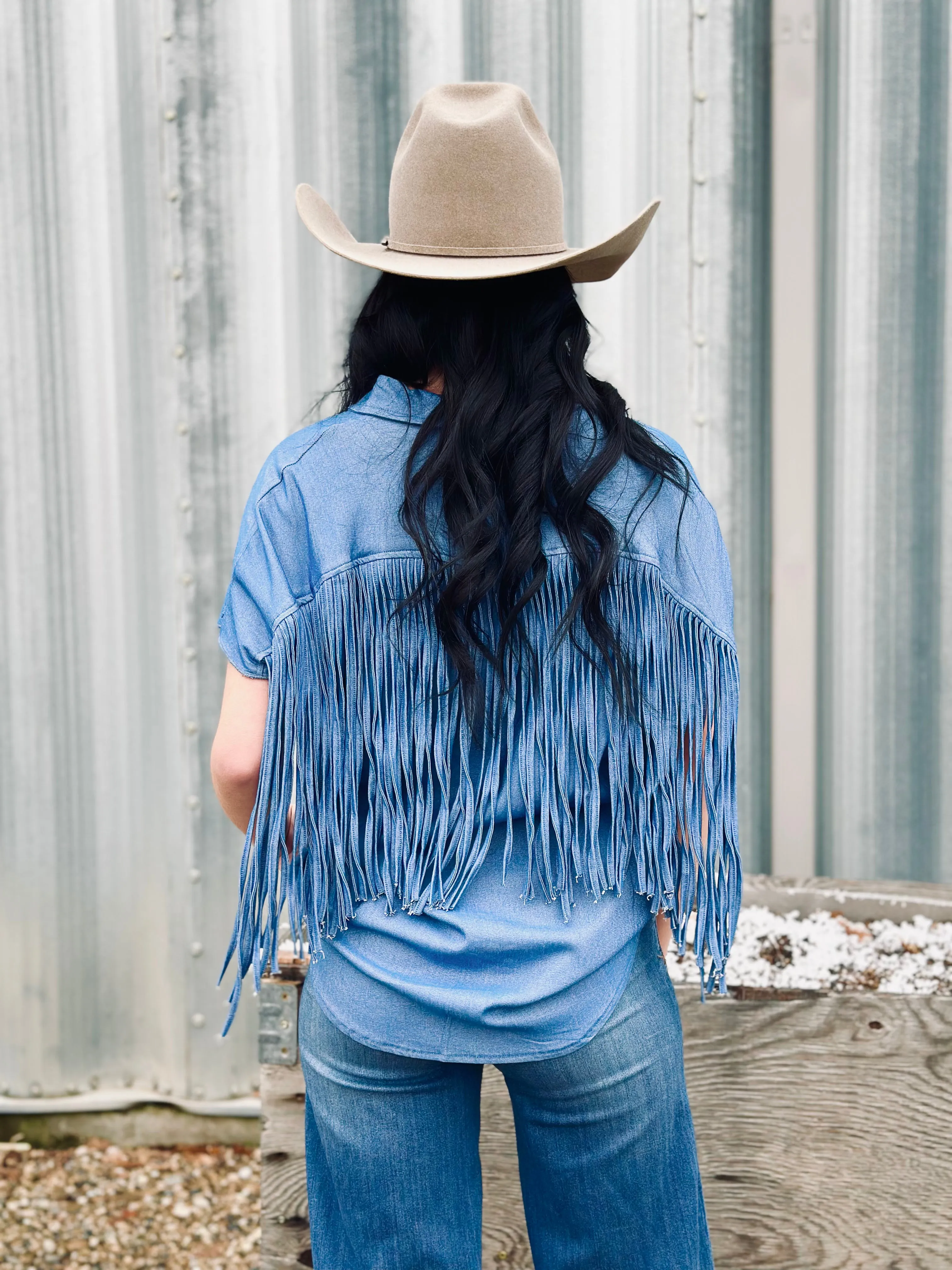 Cavalier Denim Fringe Top