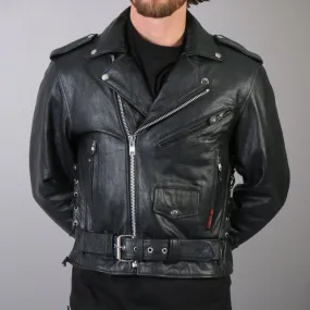 Classic Motorcycle Leather Jacket w/ Zip Out Lining, JKM1002-HL