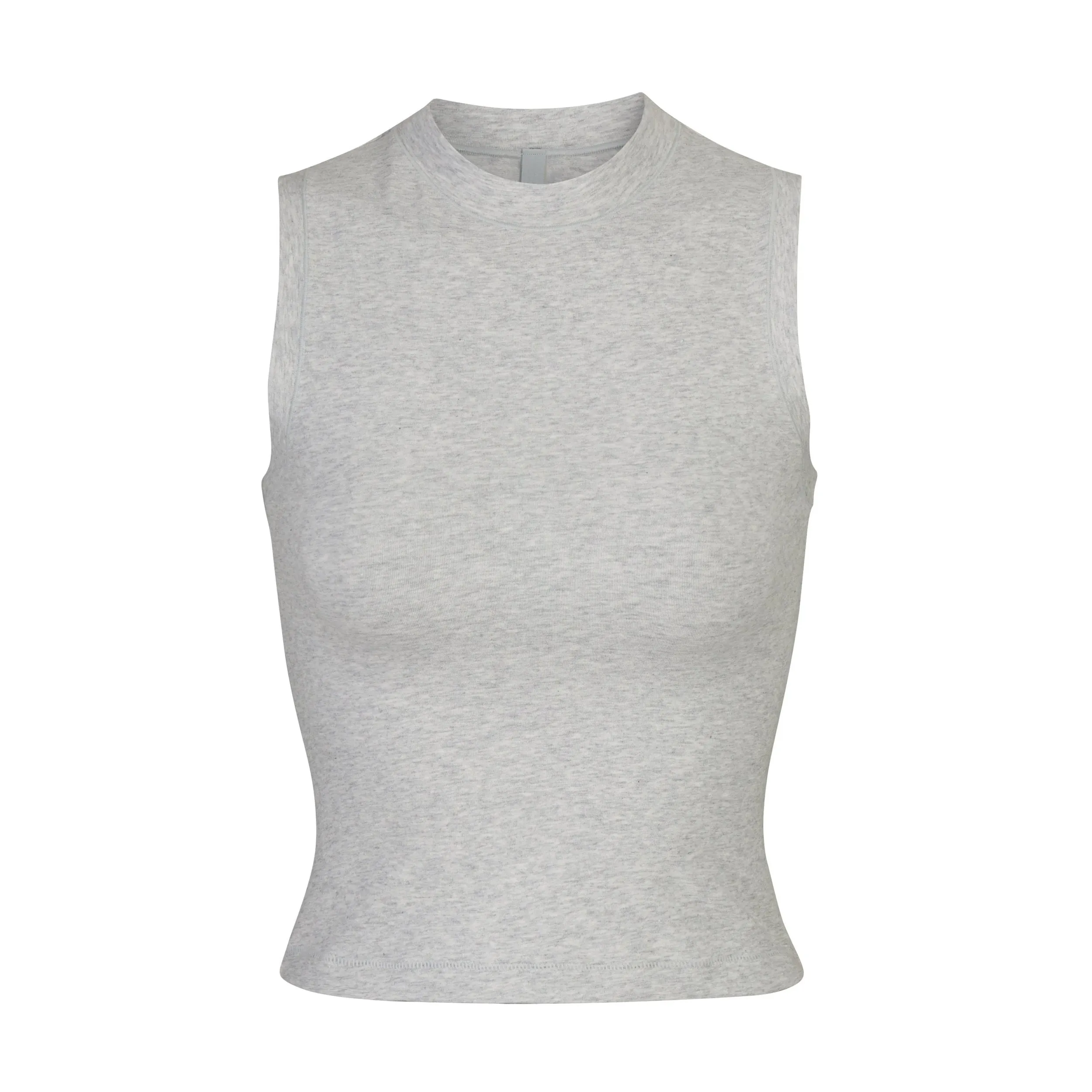 COTTON JERSEY MOCK NECK TANK | LIGHT HEATHER GREY