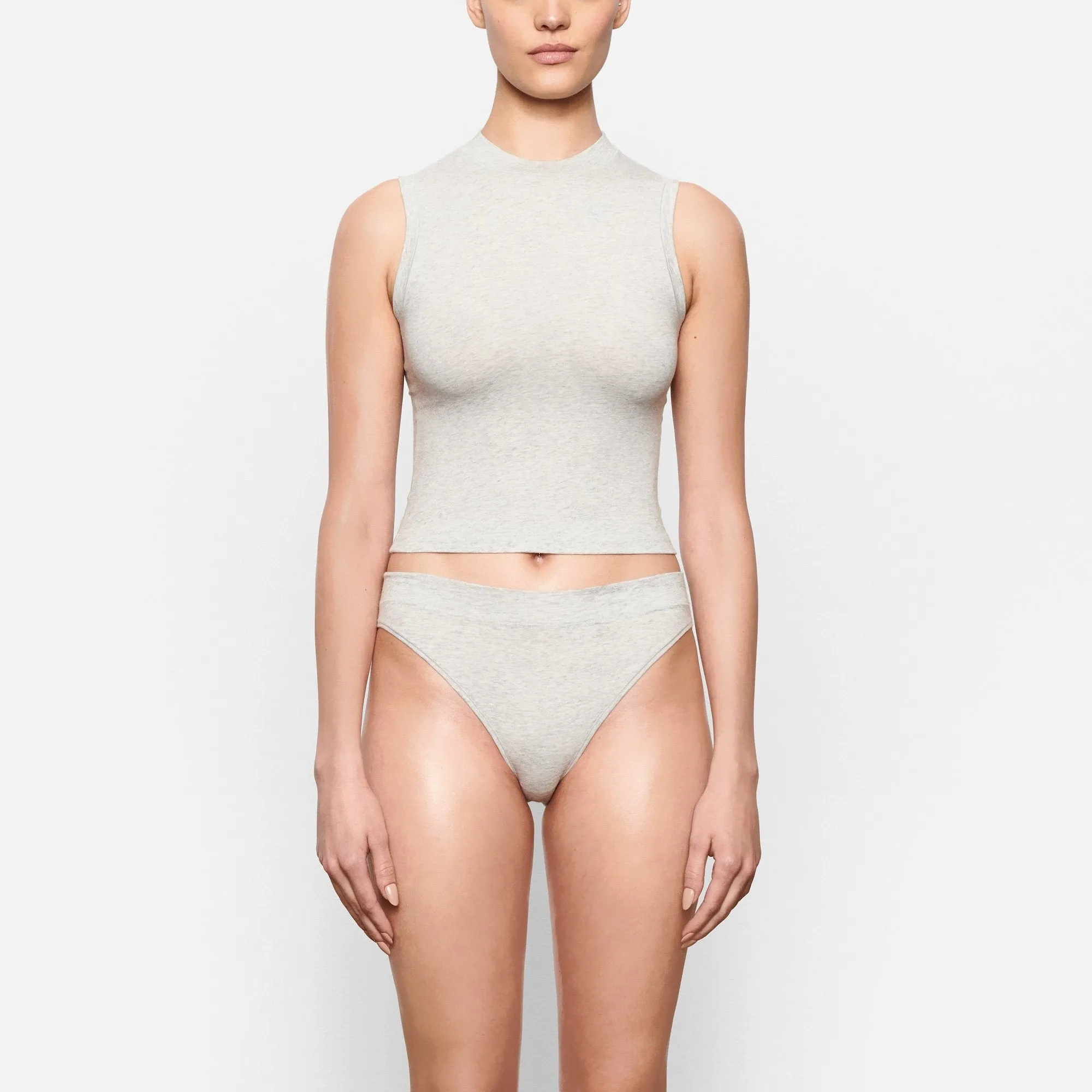 COTTON JERSEY MOCK NECK TANK | LIGHT HEATHER GREY