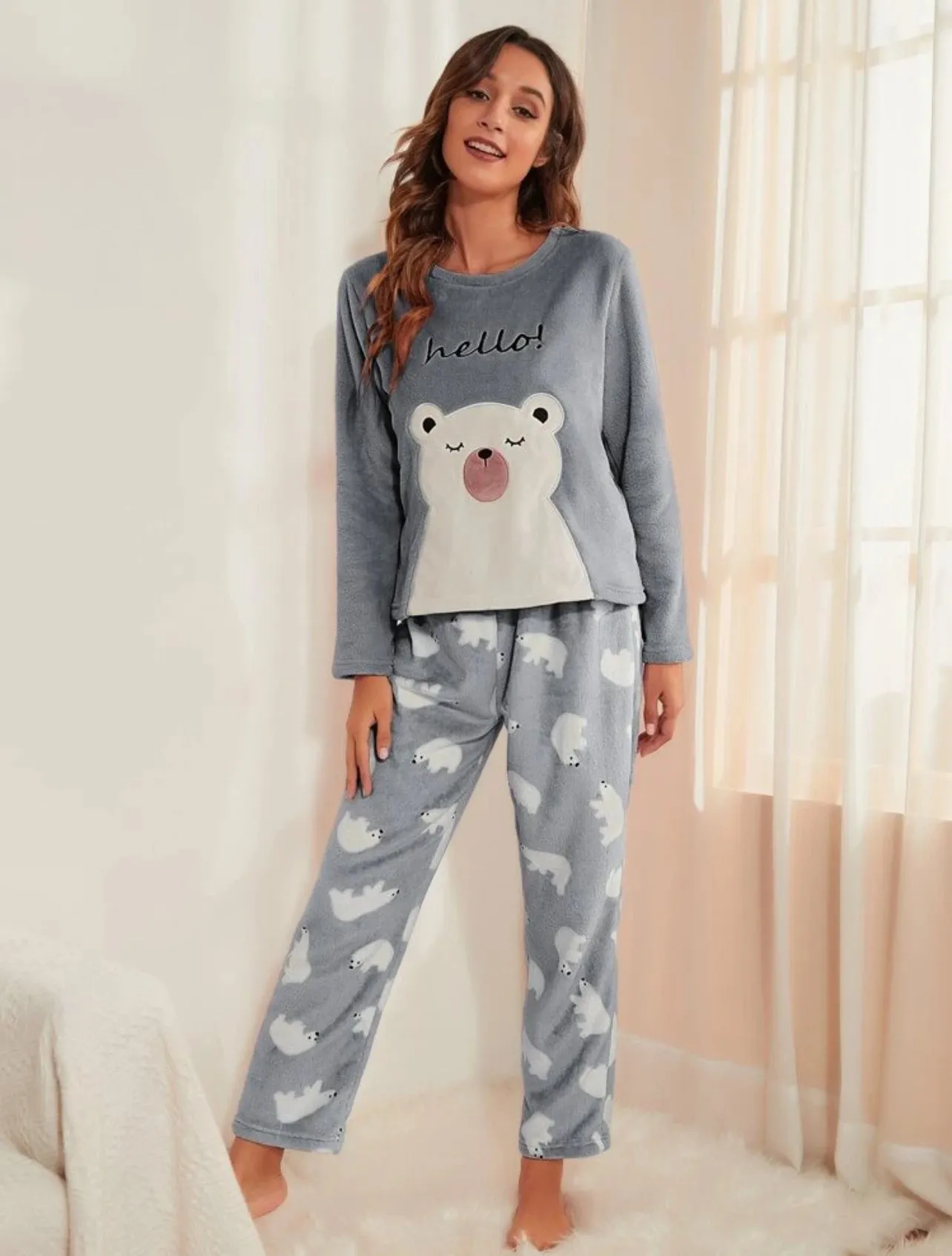 Couple Up 1 Set Cartoon Graphic Flannel Pajama Set