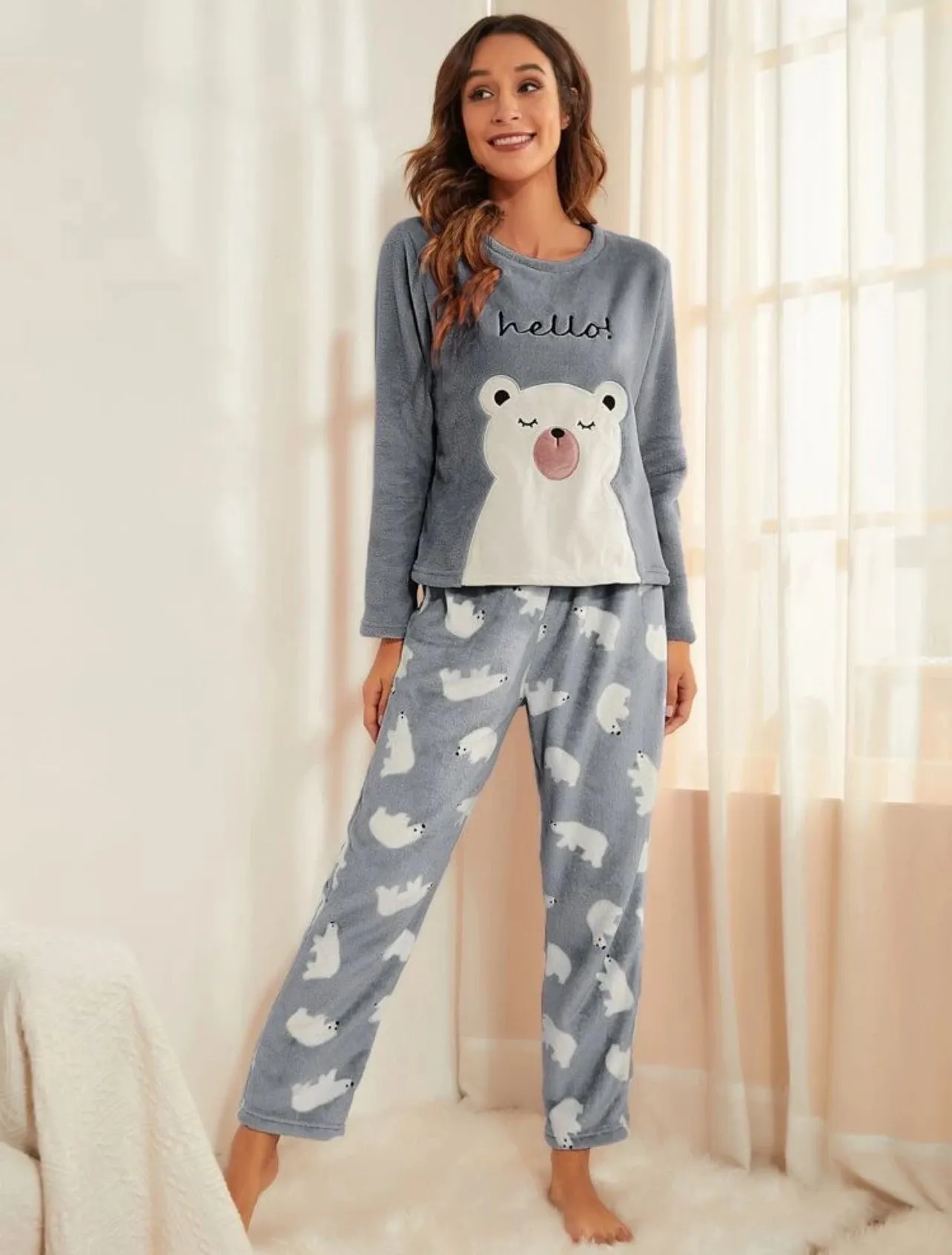 Couple Up 1 Set Cartoon Graphic Flannel Pajama Set