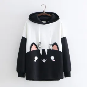 Cuddle-Worthy Comfort: Kawaii Happy Kitty Cat Fish Drawstring Hoodie - Dive into Cozy Cuteness! 🐾💖