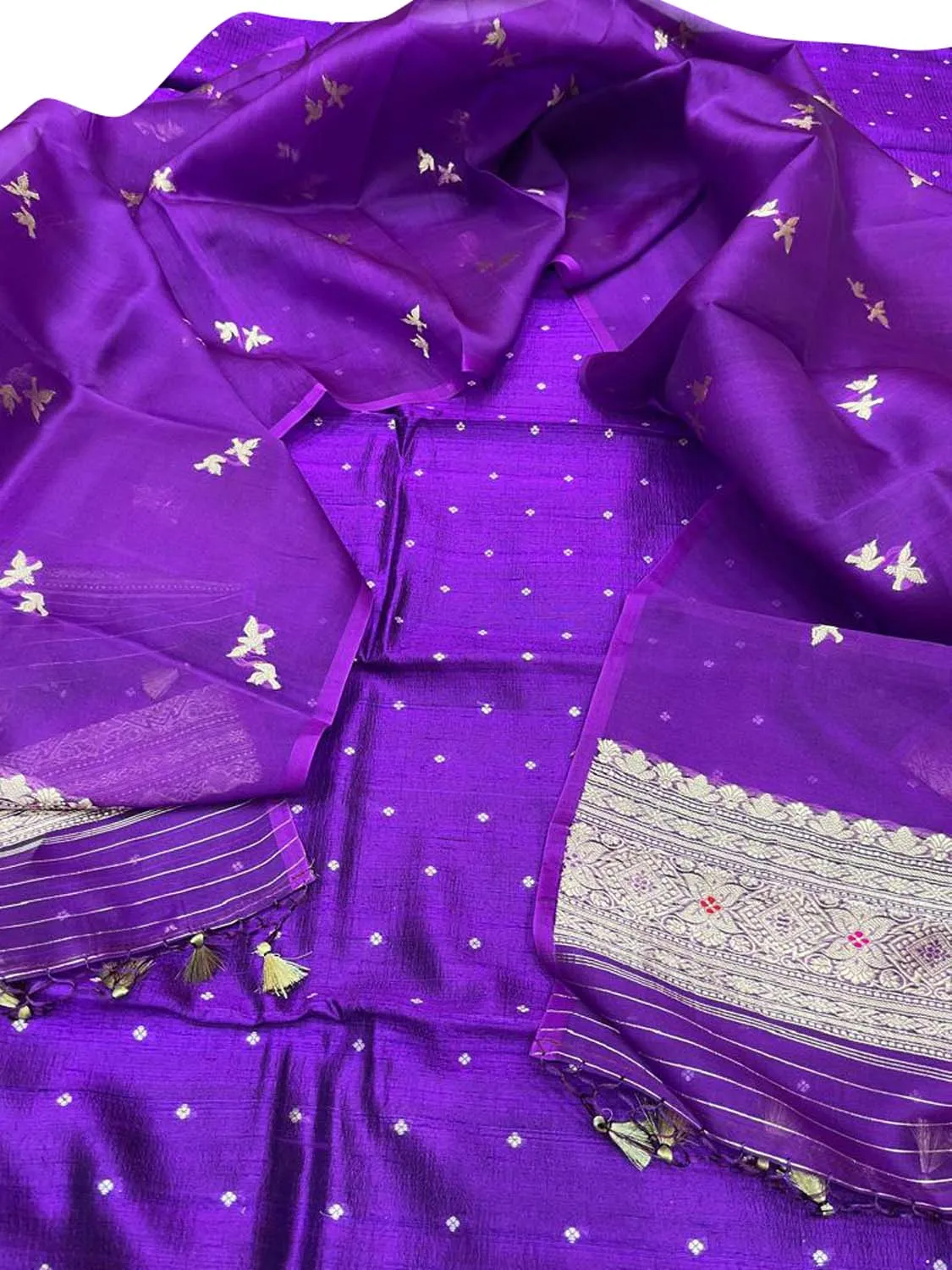 Elegant Purple Banarasi Silk Suit Set with Organza Dupatta