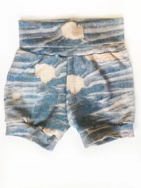 Faux Distressed Denim Harem Shorts, Grow-With-Me