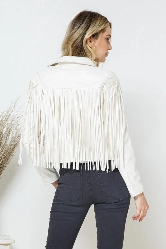 Faux Leather Moto Fringe Jacket PINK or White or Black