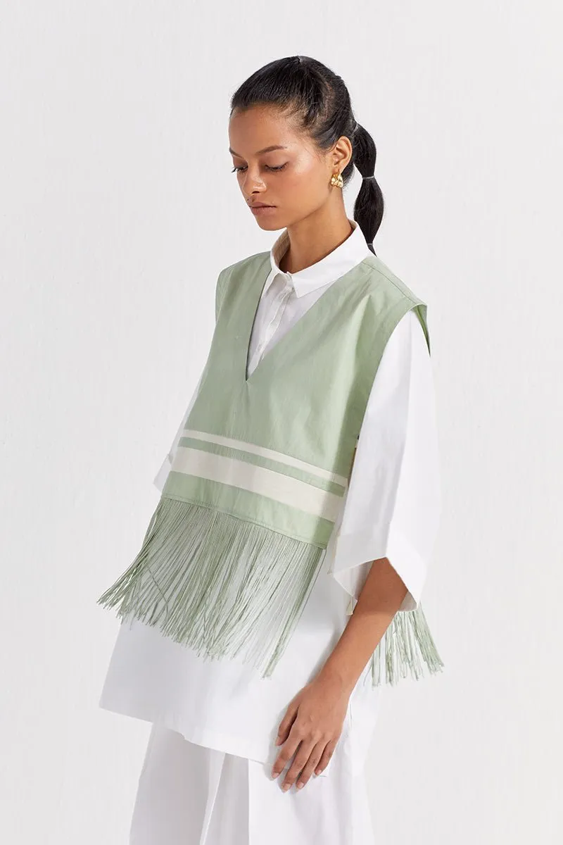 Fringe Overlay Crop Shirt - Mint