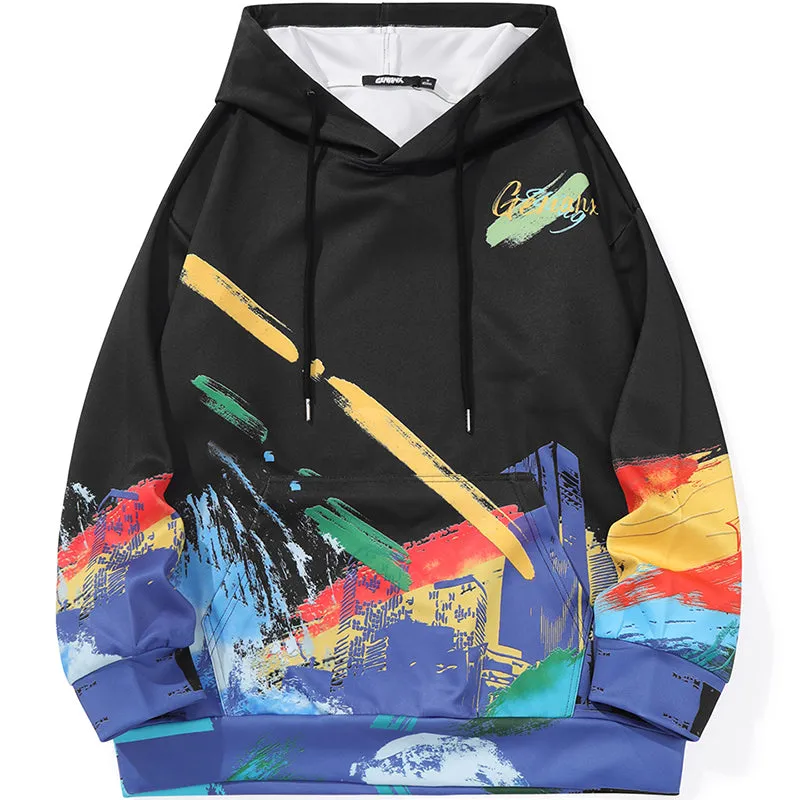 Funny Drawstring Graffiti Print Kangaroo Pocket Hoodies