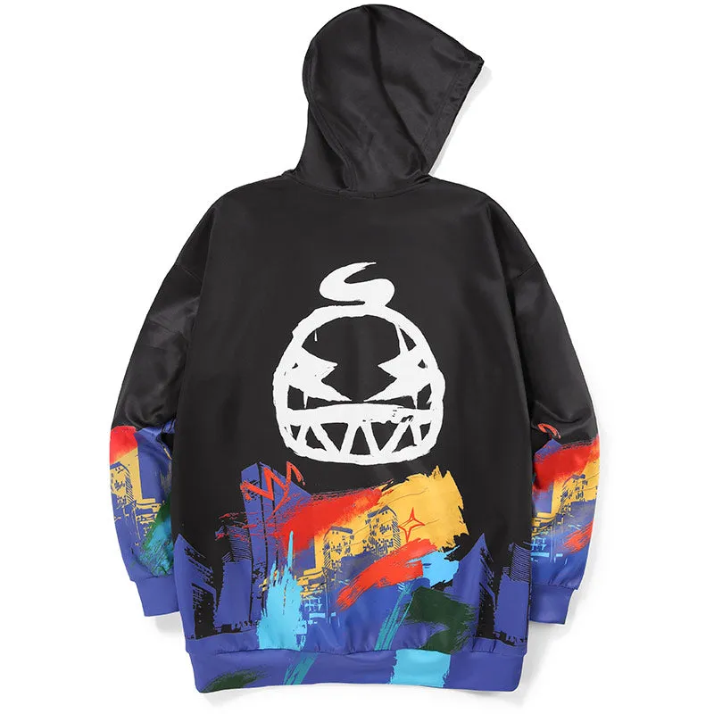 Funny Drawstring Graffiti Print Kangaroo Pocket Hoodies