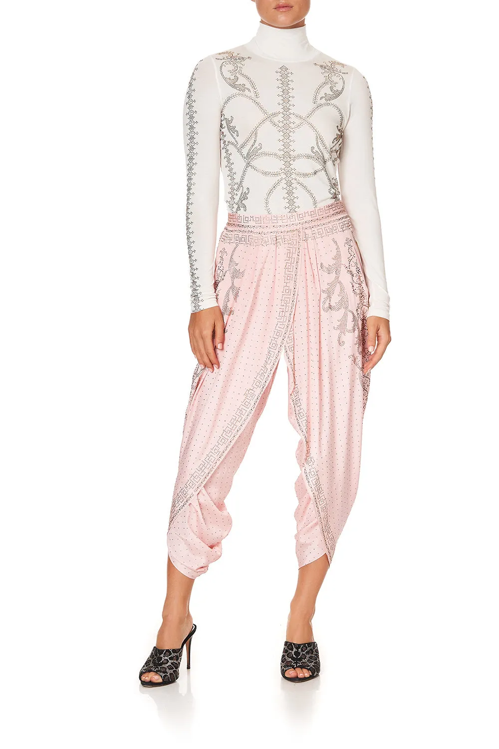 GATHERED WRAP FRONT TROUSER LUXE PINK