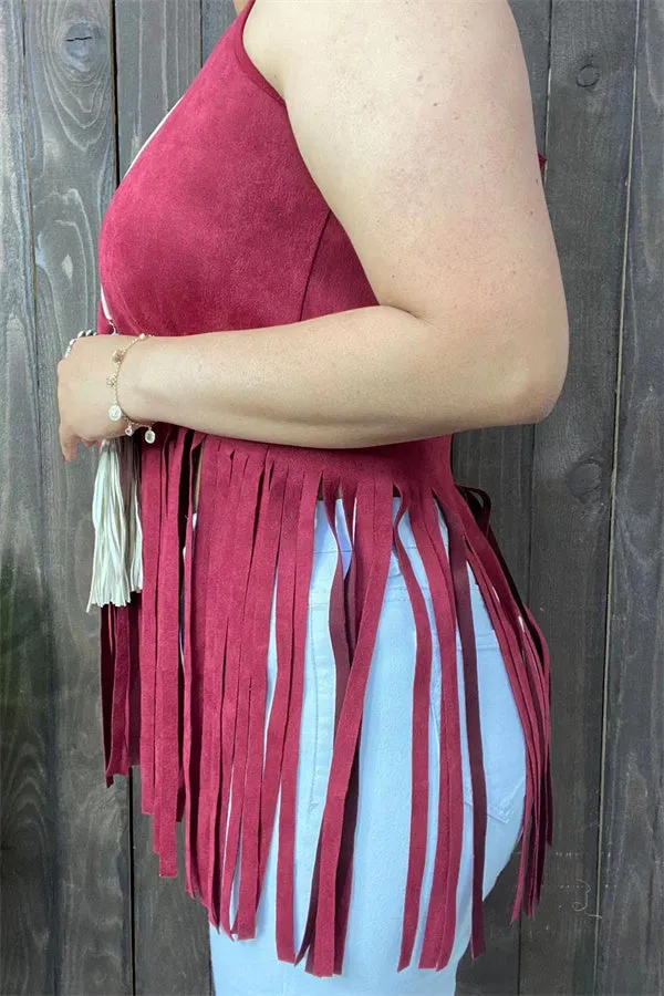 GJQ13295 Burgundy w/tassels and fringe women tank tops