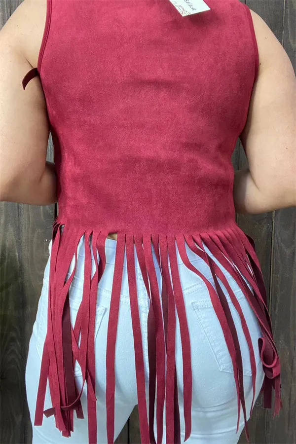 GJQ13295 Burgundy w/tassels and fringe women tank tops