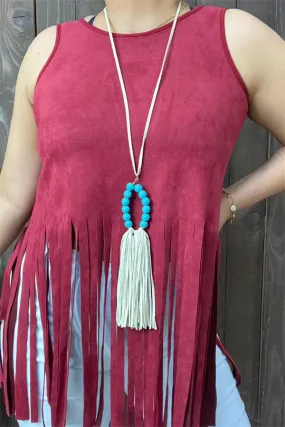 GJQ13295 Burgundy w/tassels and fringe women tank tops