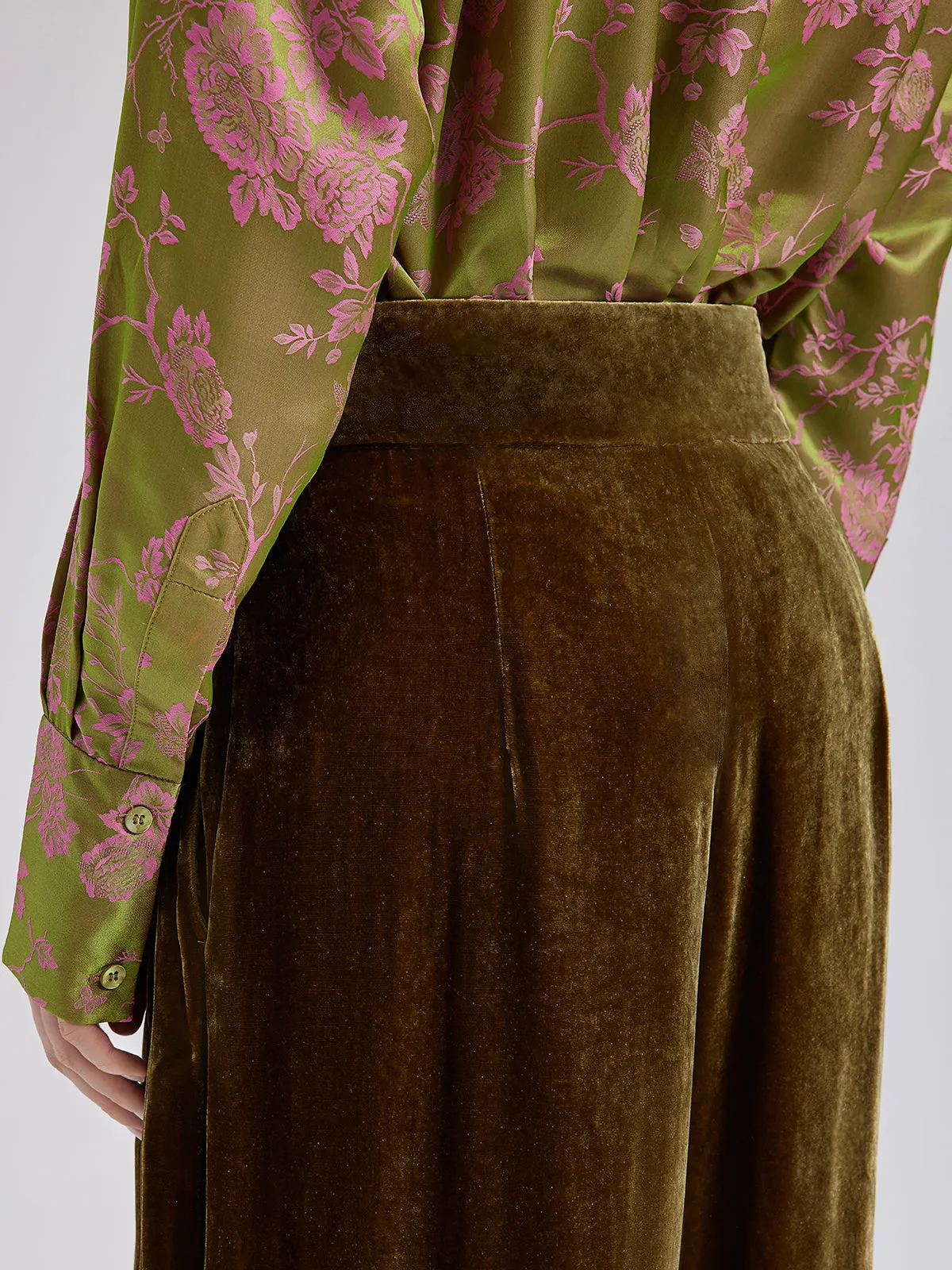 Gold Silk Velvet Wide-Leg Pants