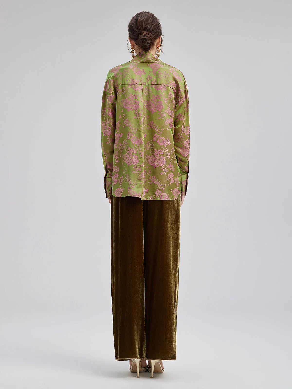 Gold Silk Velvet Wide-Leg Pants