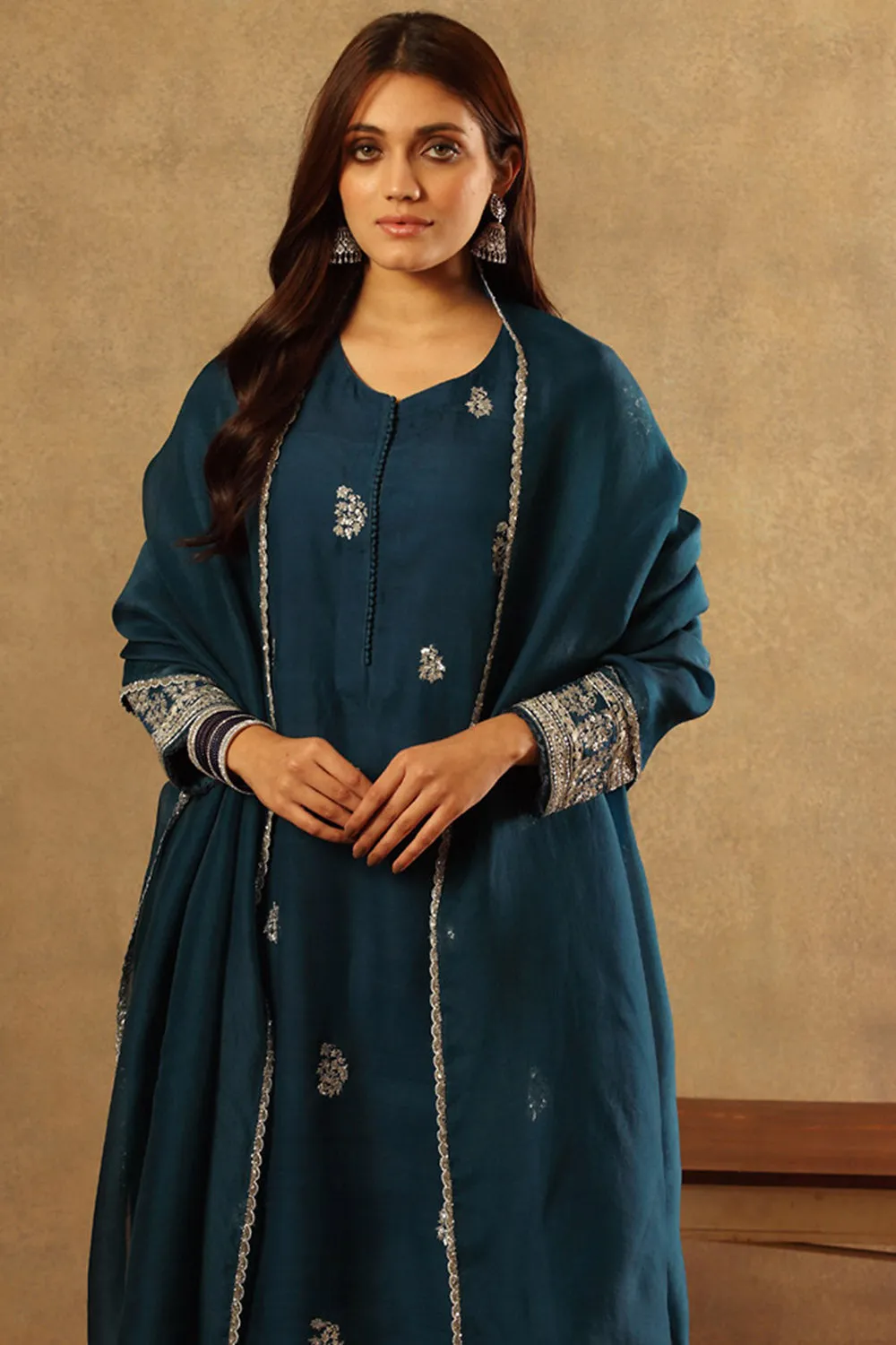 Handwoven Blue Katan Silk Kurta Set