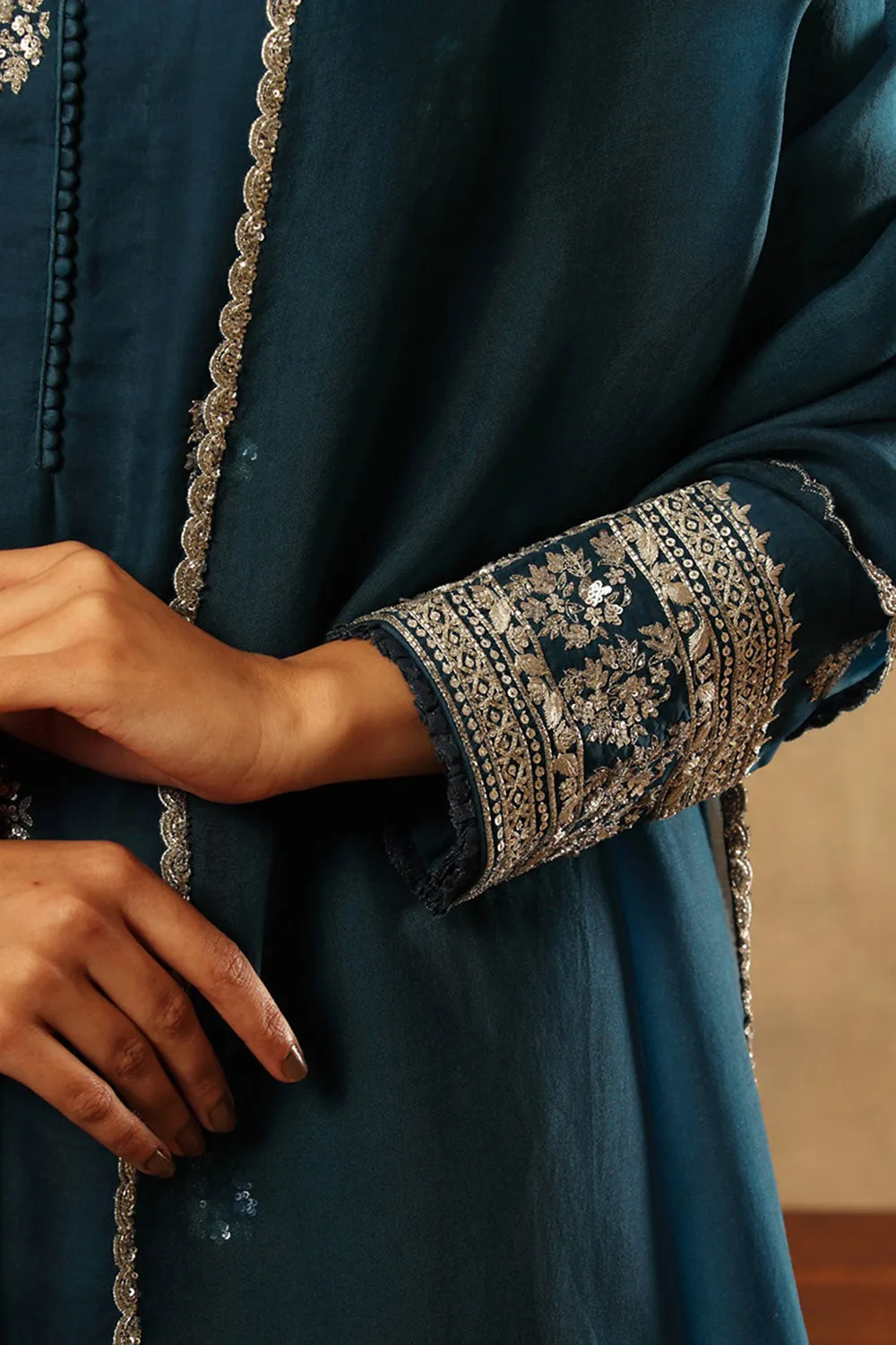 Handwoven Blue Katan Silk Kurta Set