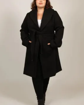 Hazel Coat Round Collar Belted Pockets | Black