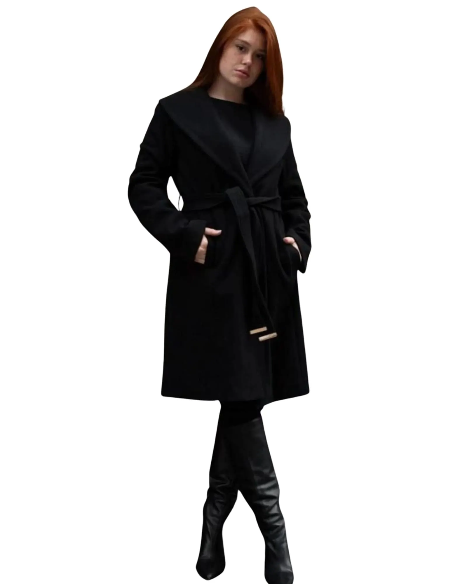 Hazel Coat Round Collar Belted Pockets | Black