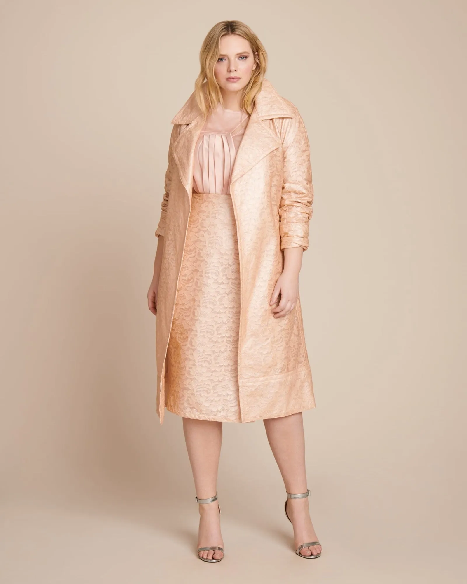 Laminated Lace Trenchcoat | Blush Multi