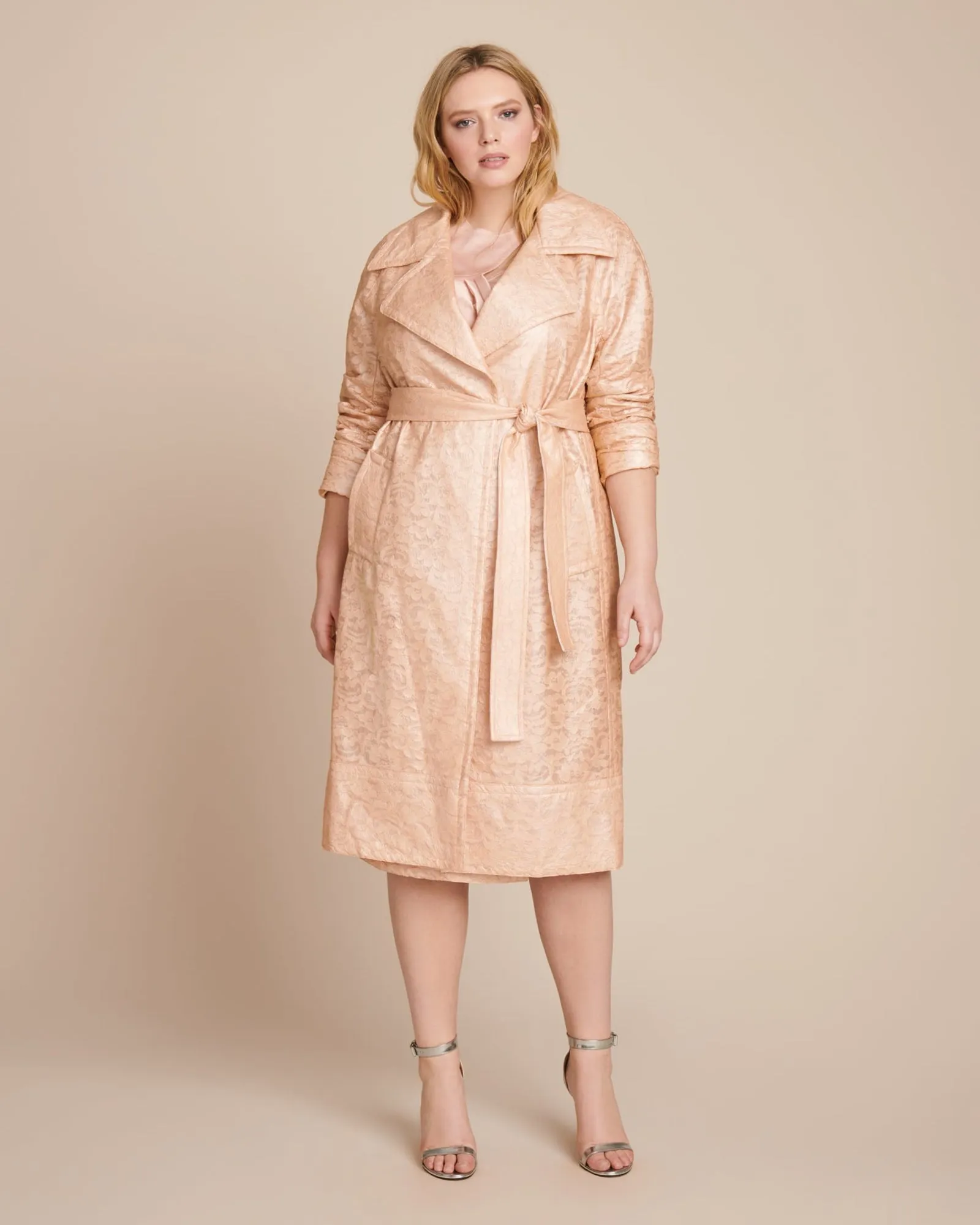 Laminated Lace Trenchcoat | Blush Multi