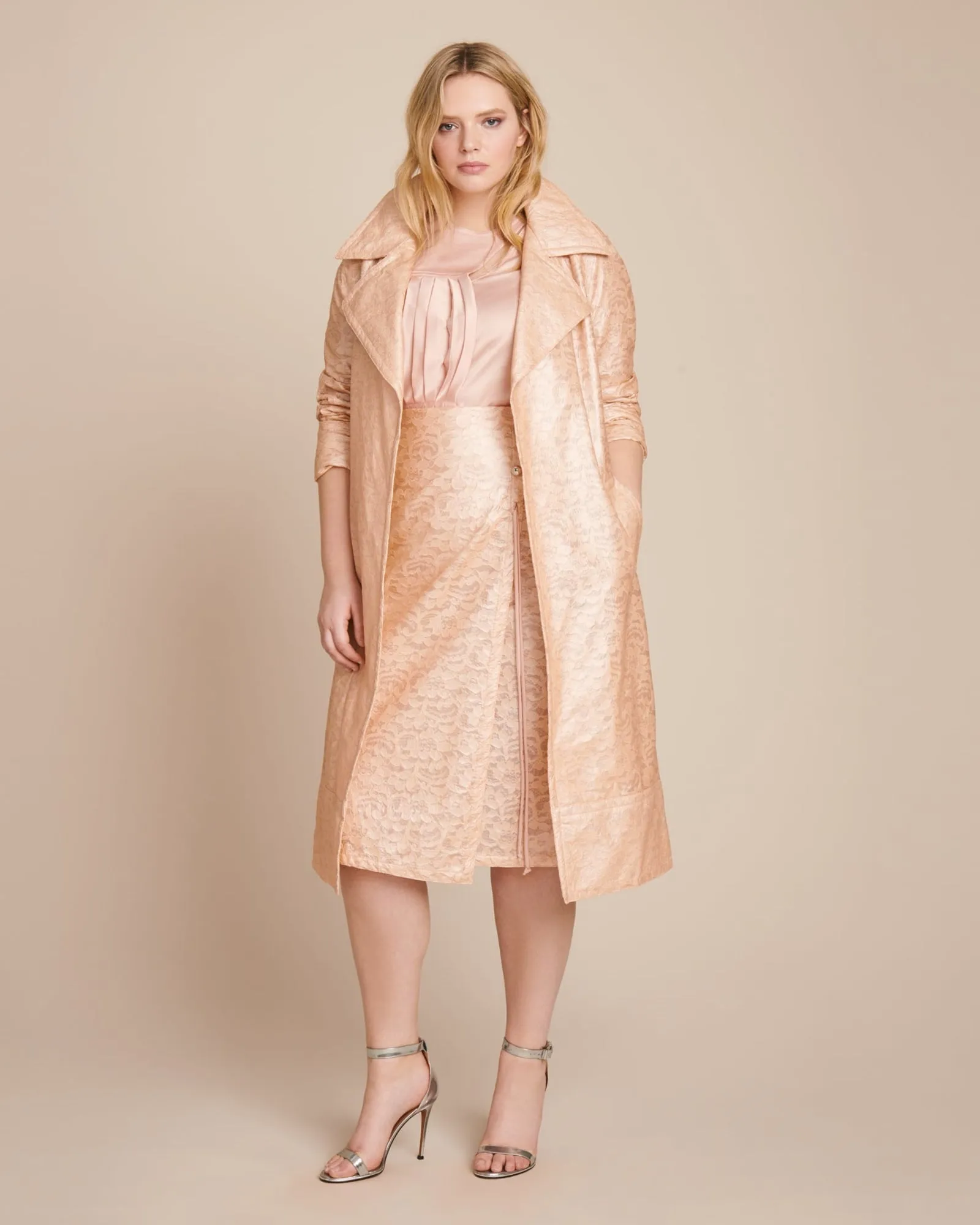 Laminated Lace Trenchcoat | Blush Multi