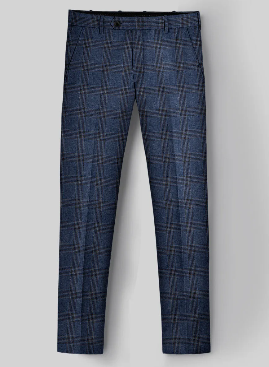 London Loom Dark Blue Check Wool Silk Linen Pants