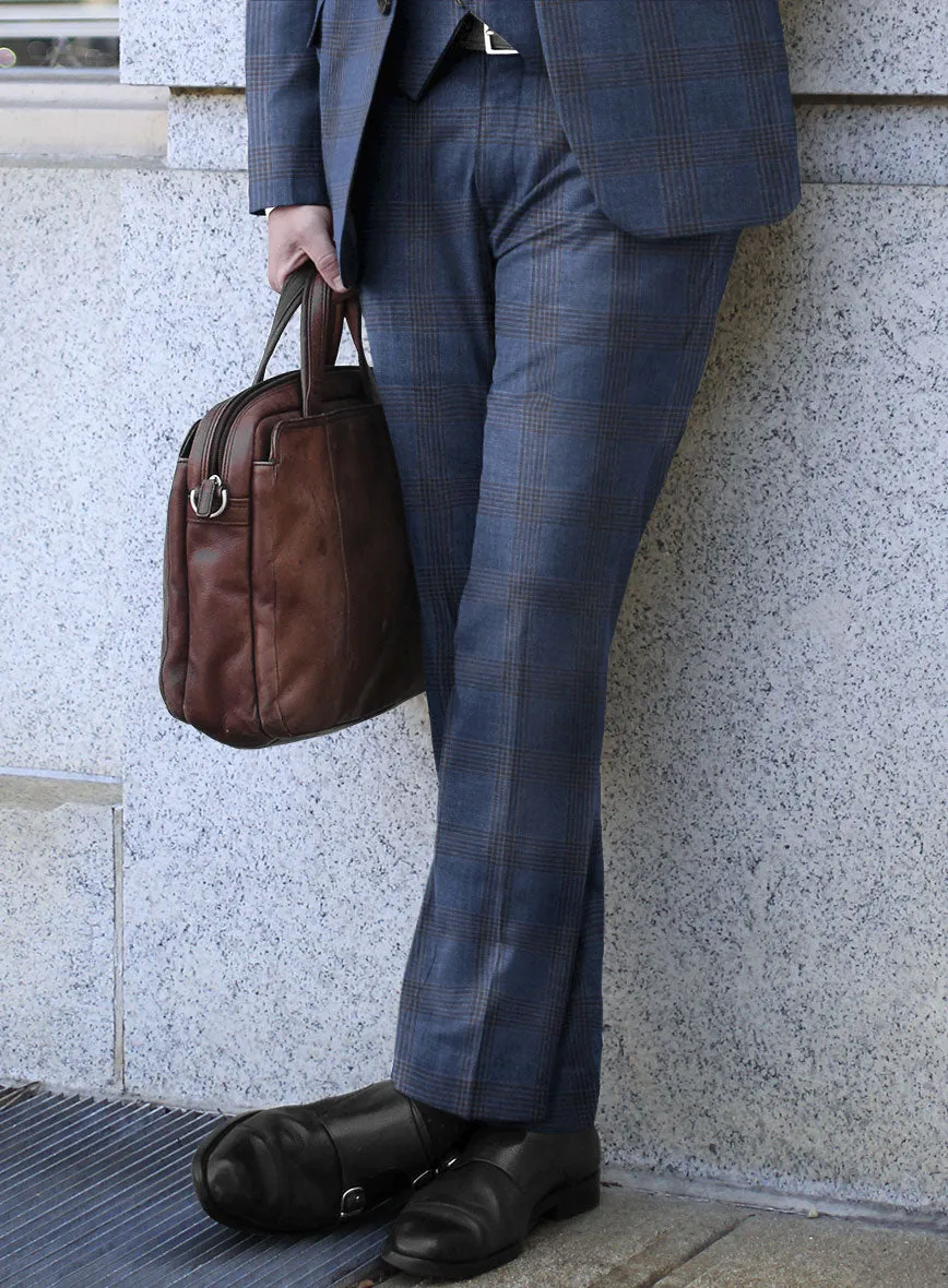 London Loom Dark Blue Check Wool Silk Linen Pants