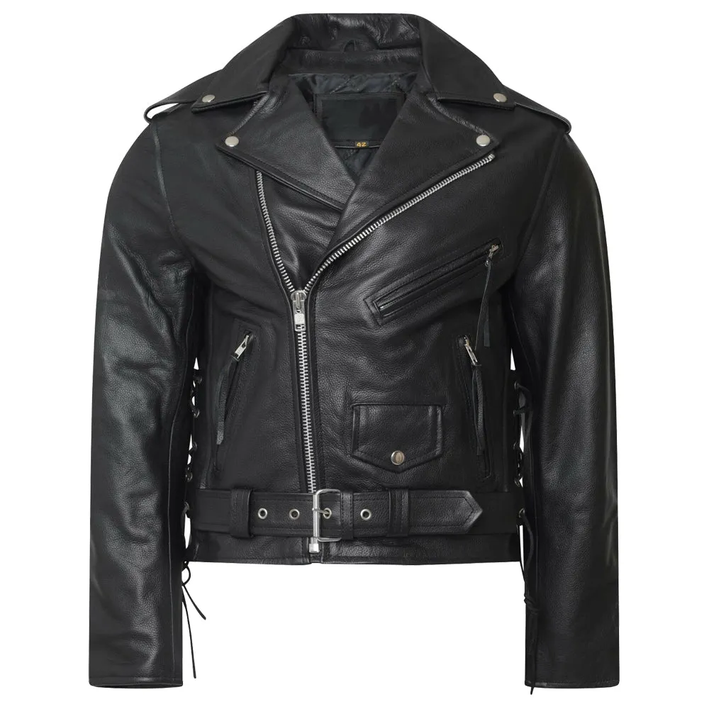 Men Classic Motorcycle Genuine Leather Lace Brando Jacket