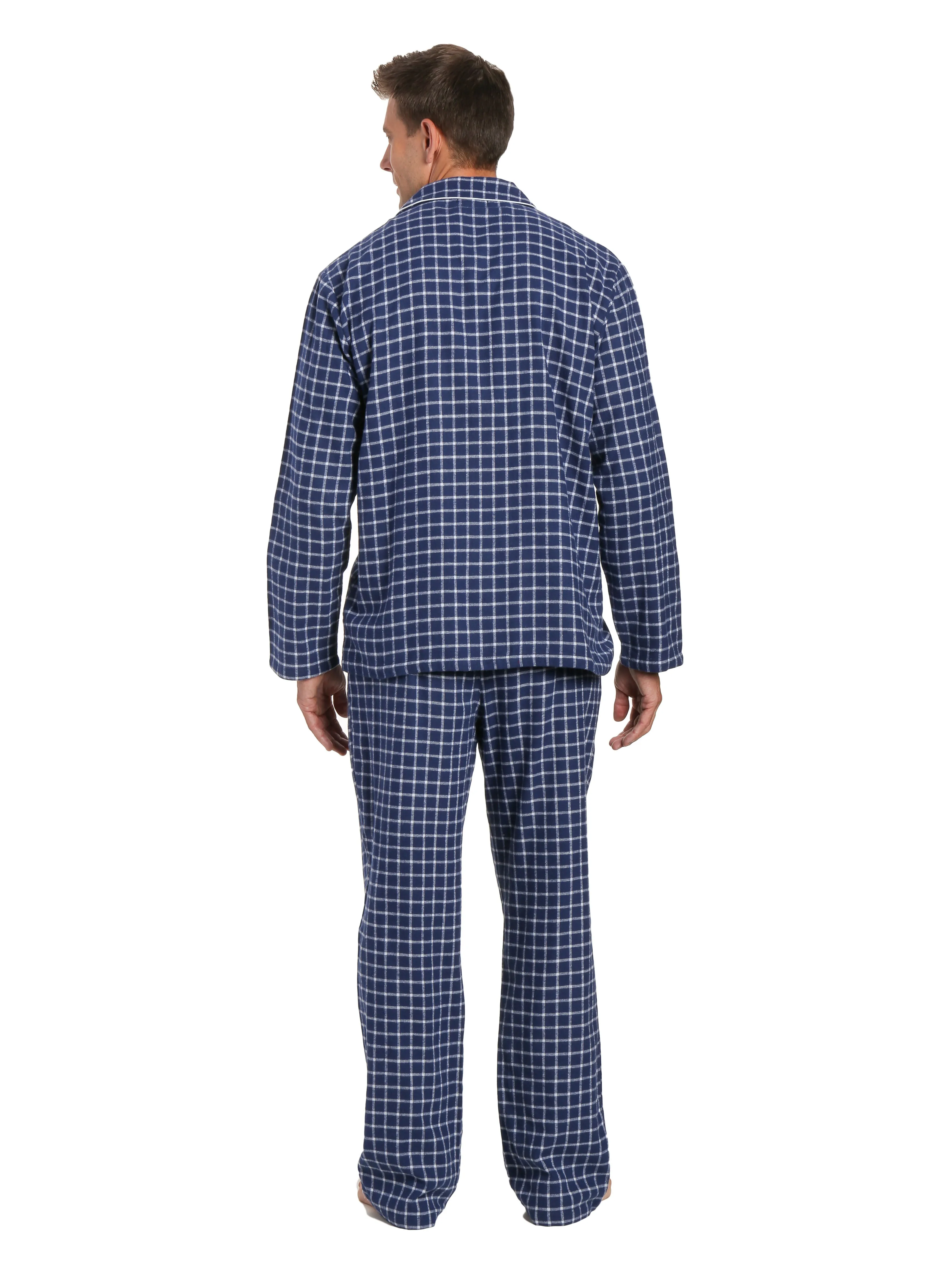 Men's 100% Cotton Flannel Pajama Set - Checks Navy-Blue