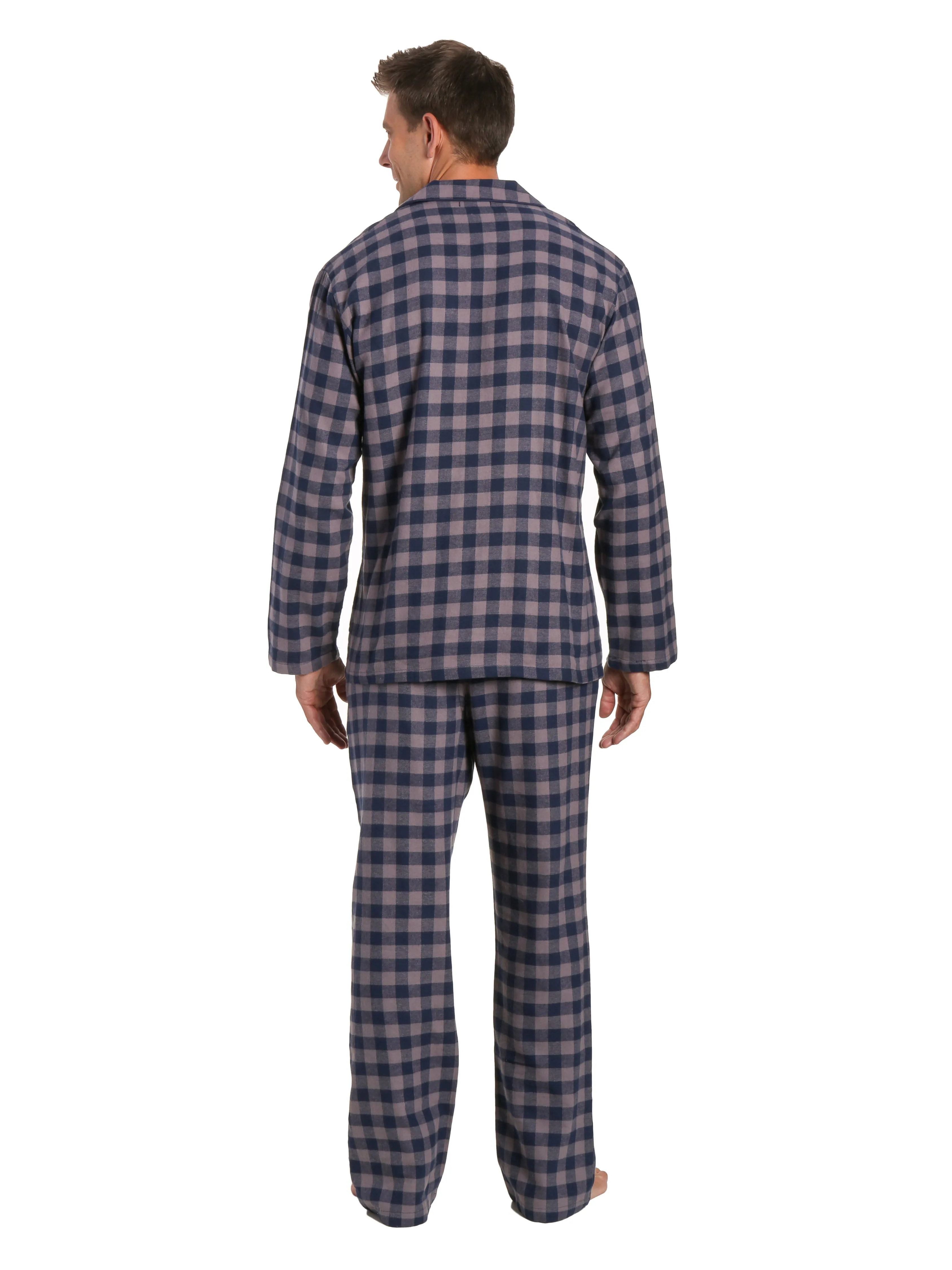 Men's 100% Cotton Flannel Pajama Set - Gingham Charcoal-Navy