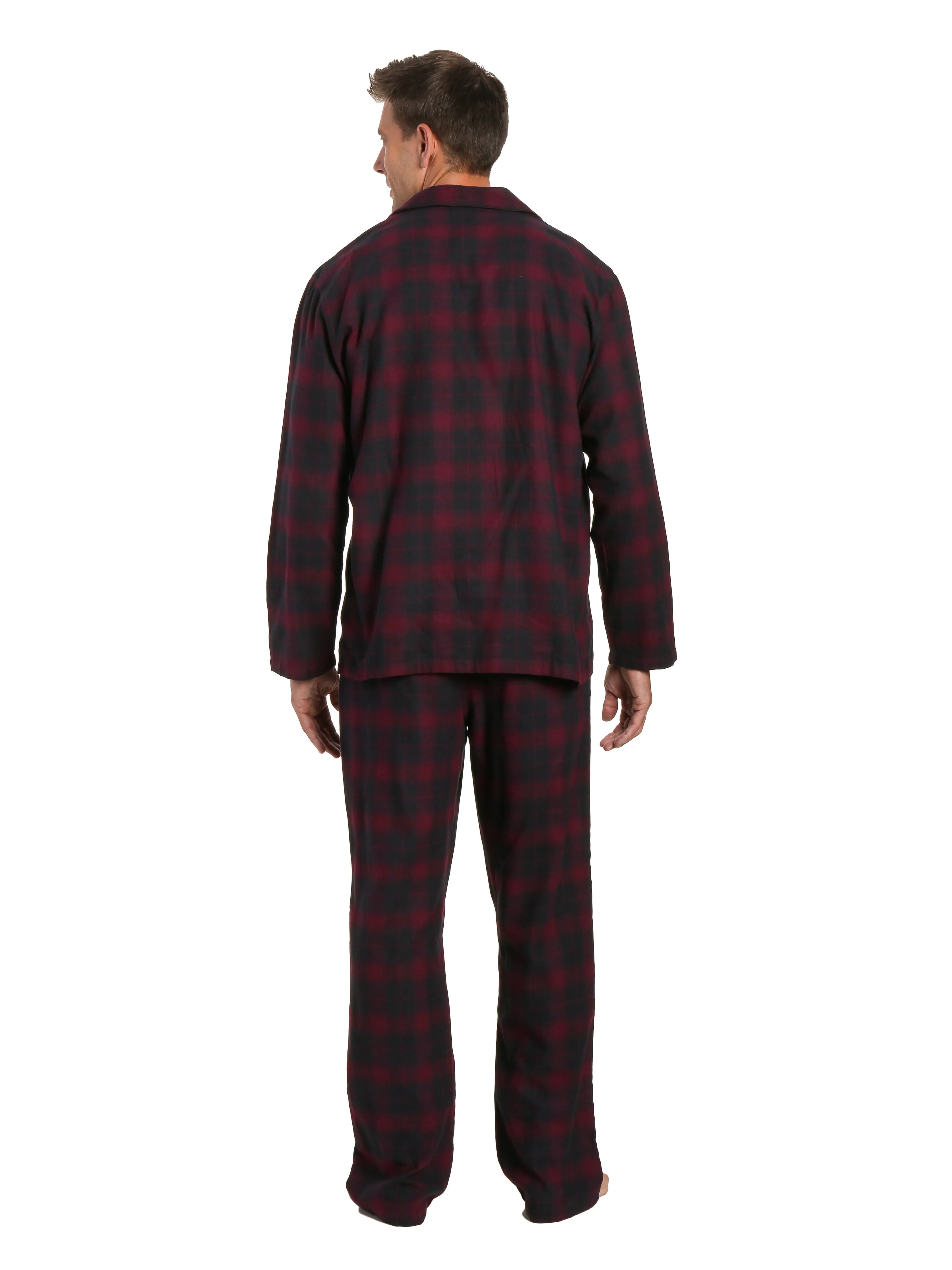 Men's 100% Cotton Flannel Pajama Set - Plaid Fig-Black