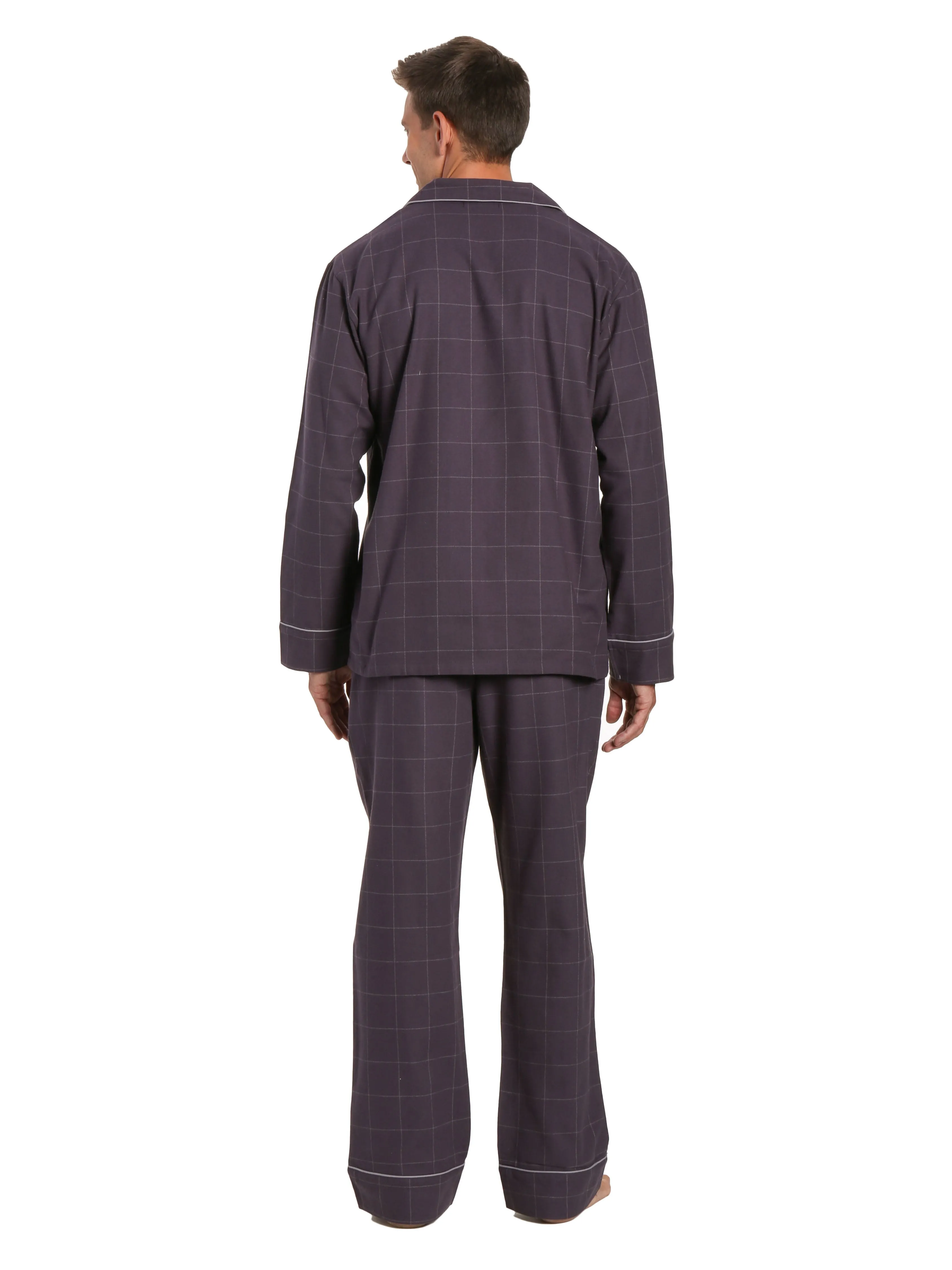 Mens 100% Cotton Flannel Pajama Set - Windowpane Checks - Iron