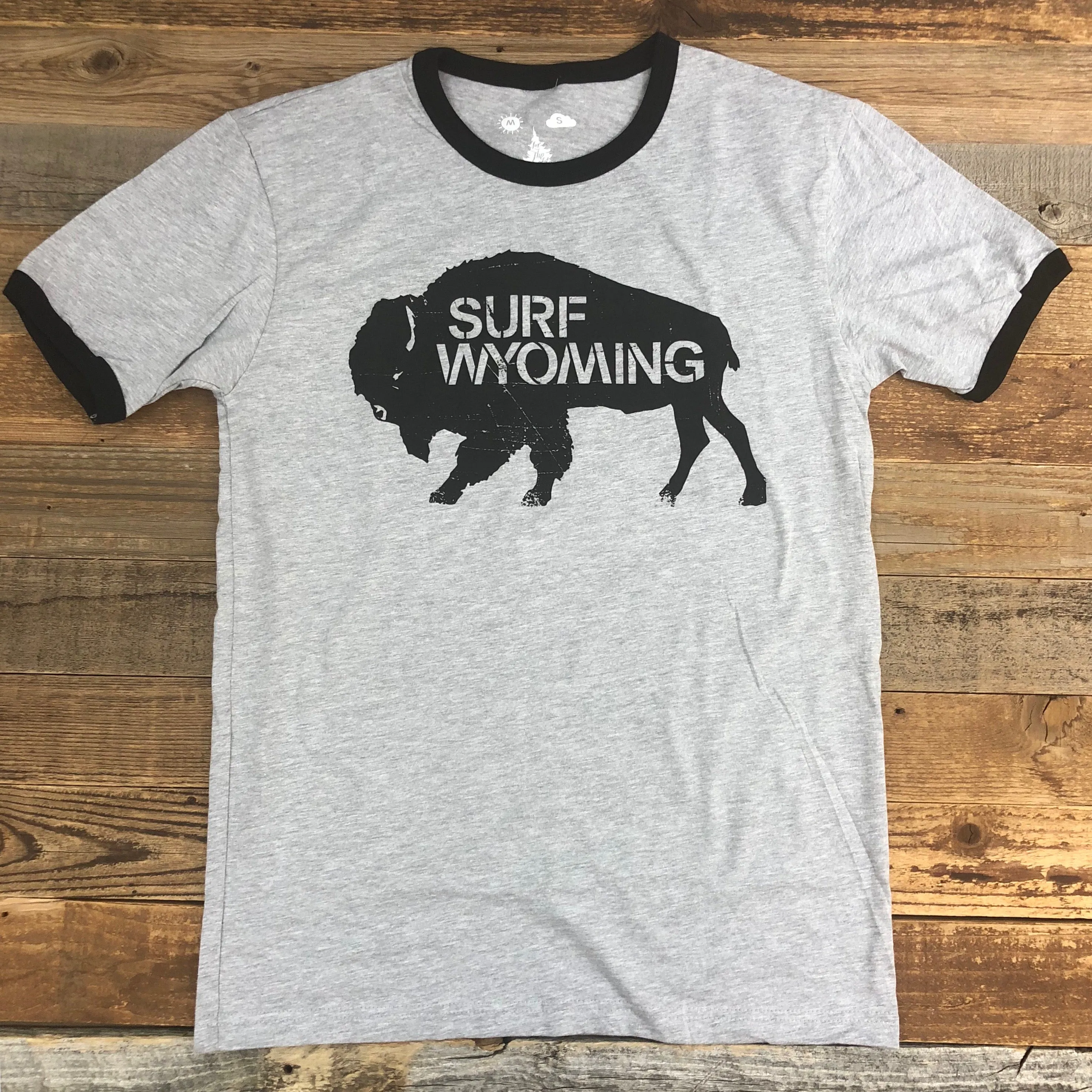 Men's Surf Wyoming® Black Bison Logo Ringer Tee - Heather Grey