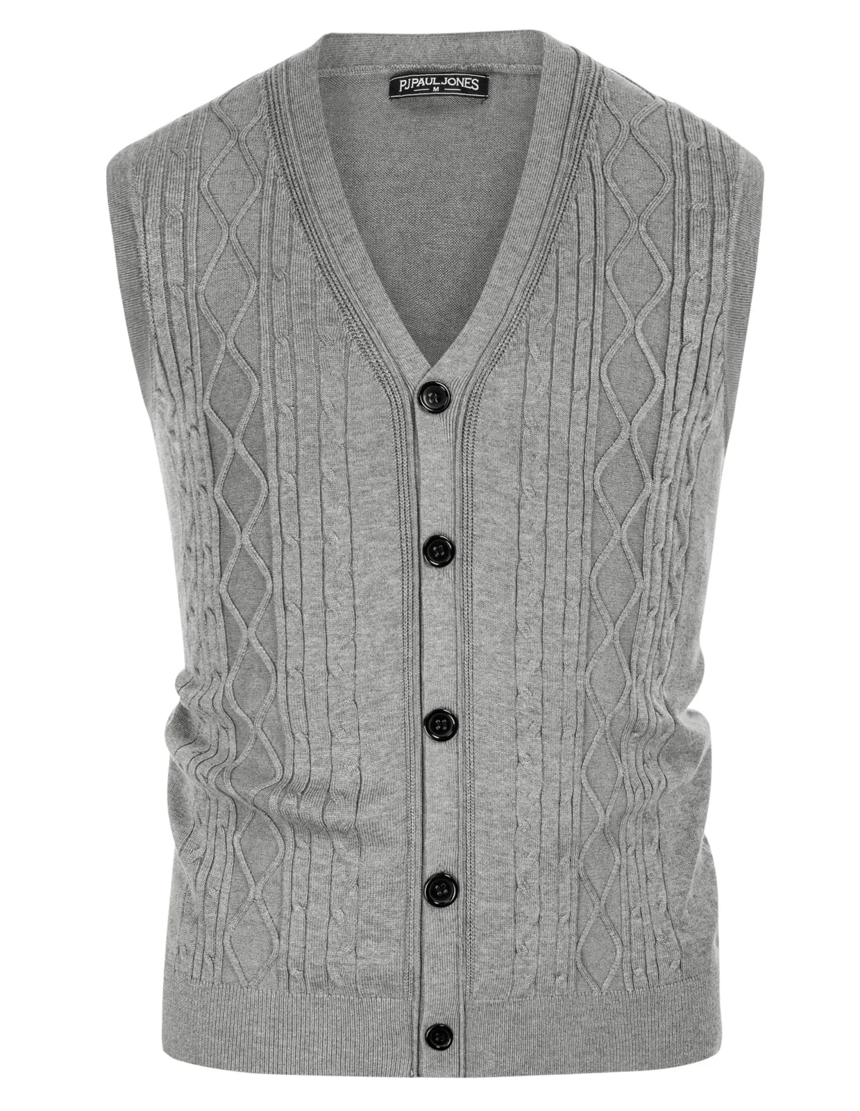 Mens V-Neck Sweater Vest Cable Knitted Button-Up Sleeveless Cardigan Vest