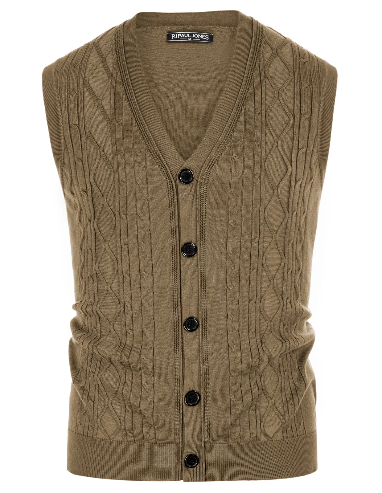 Mens V-Neck Sweater Vest Cable Knitted Button-Up Sleeveless Cardigan Vest